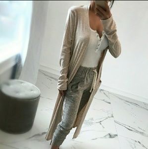 "Promenade" slinky ribbed maxi cardi